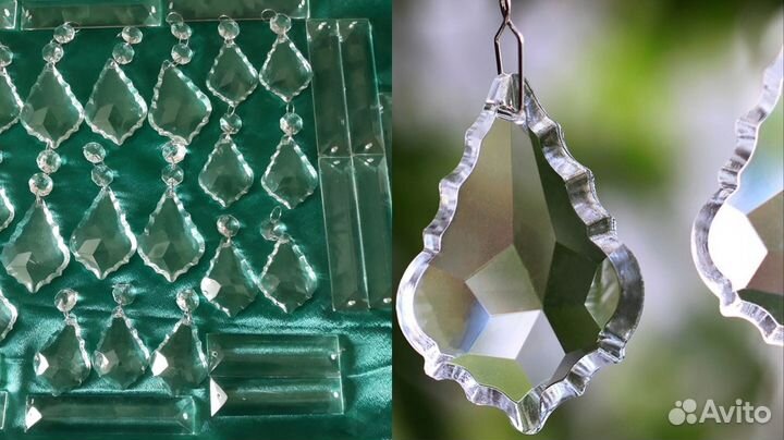 Хрустальные подвески, висюльки, листья, багеты