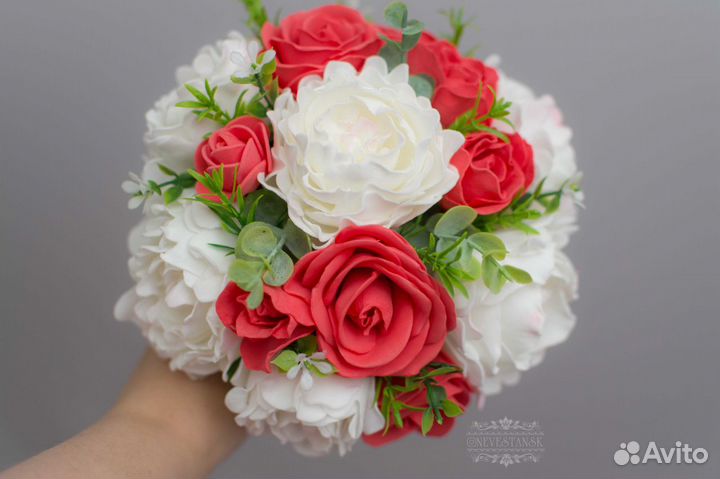 Букет невесты из фоамирана розы и пионы