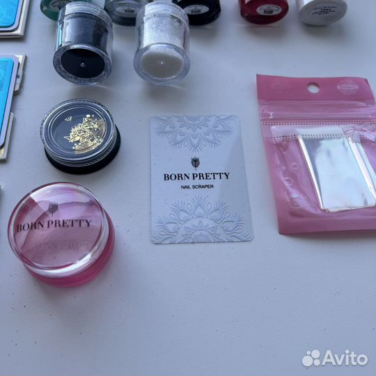 Набор для стемпинга: трафареты лаки скрапер штамп