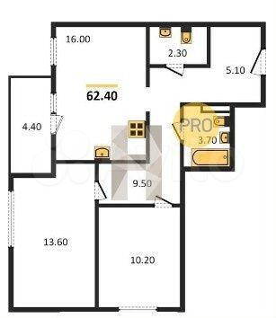 2-к. квартира, 62,4 м², 16/30 эт.