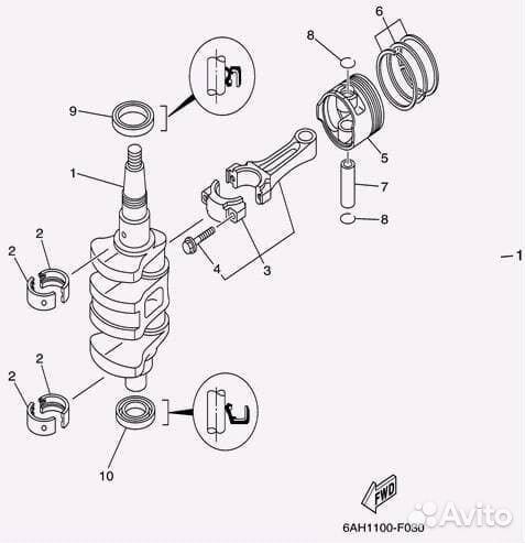 Коленвал Yamaha (Ямаха) и аналоги 9.9-15 л.с 4т