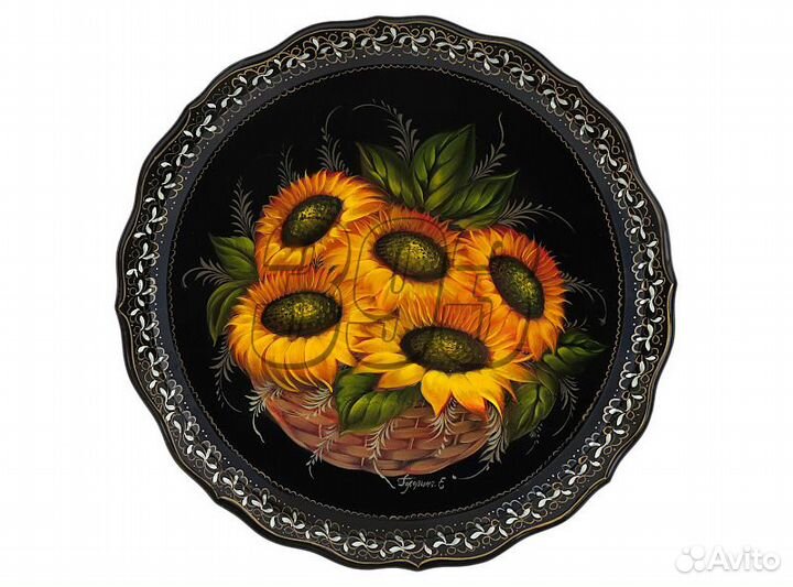 Поднос жостовский Корзина с подсолнухами (к (3766)