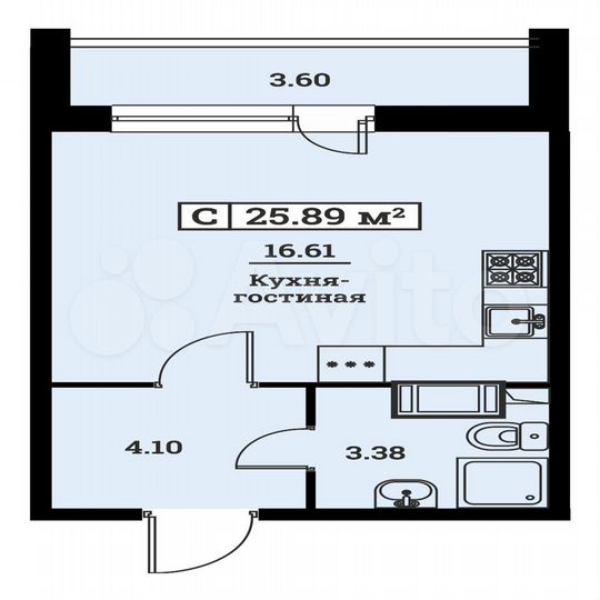 Квартира-студия, 25,9 м², 4/16 эт.