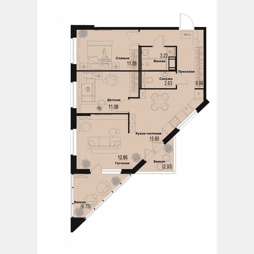 3-к. квартира, 70 м², 9/12 эт.