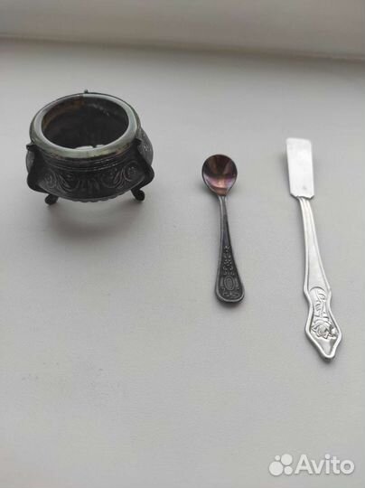 Солонка с ложечкой СССР мельхиор