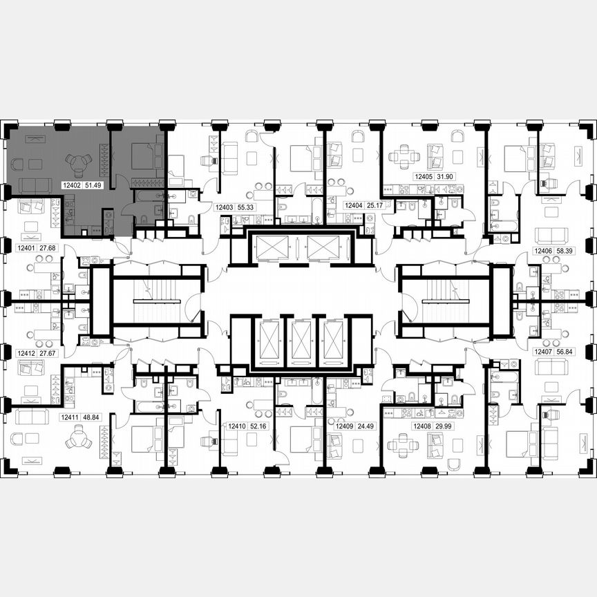 1-к. квартира, 51,5 м², 24/52 эт.