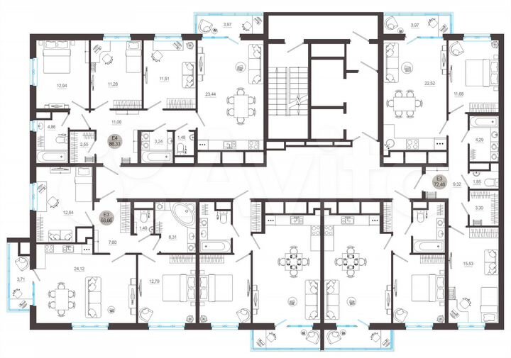 3-к. квартира, 86,3 м², 17/18 эт.