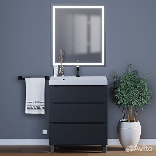 Тумба под раковину для ванной комнаты напольная 70 см, черная