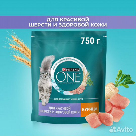 Корм purina ONE для взрослых кошек для красивой ше