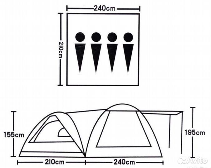 Палатка двухслойная 4 местная с шатром 1706