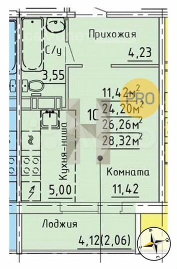 Квартира-студия, 24,2 м², 6/10 эт.