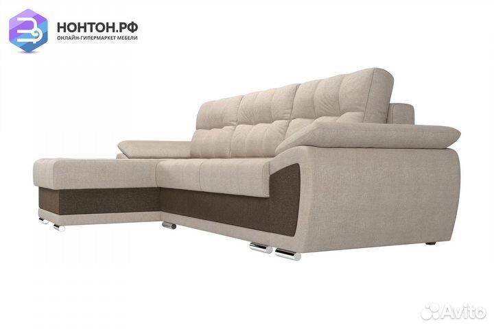 Диван угловой еврокнижка Нэстор рогожка бежевая
