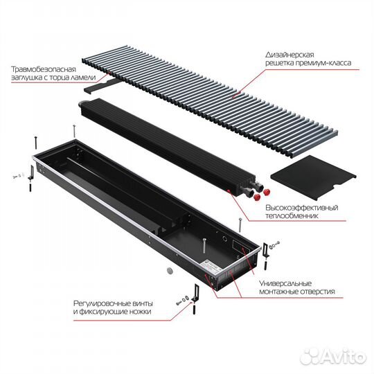 Конвектор внутрипольный Royal Thermo atrium-75/200/900-DG-U-AU