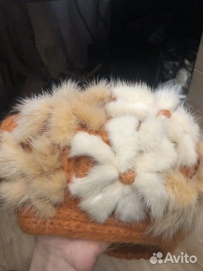 Женский шарф шапка с мехом