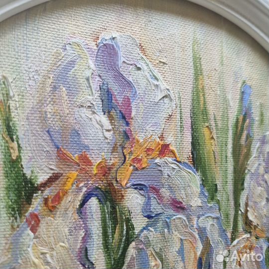 Картина ирисы маслом цветы круглая картина