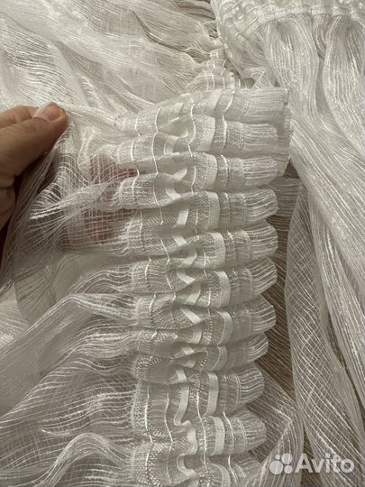 Тюль на шторной ленте собранная подшитая