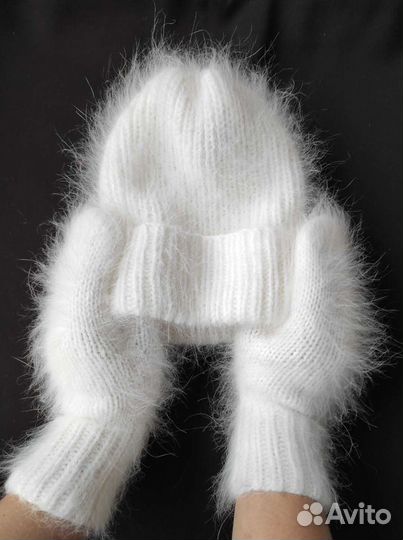 Шапка и варежки из пуха норки