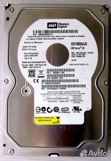 Жесткий диск WD1600aajs-22PSA0