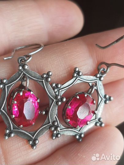Серьги винтаж серебро 875 корунд СССР
