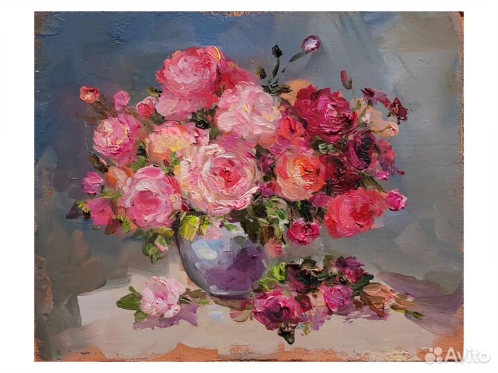 Букетики с цветочками картина маслом 19х20 см