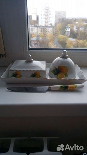 Набор масленка, ёмкость для лимона, нож