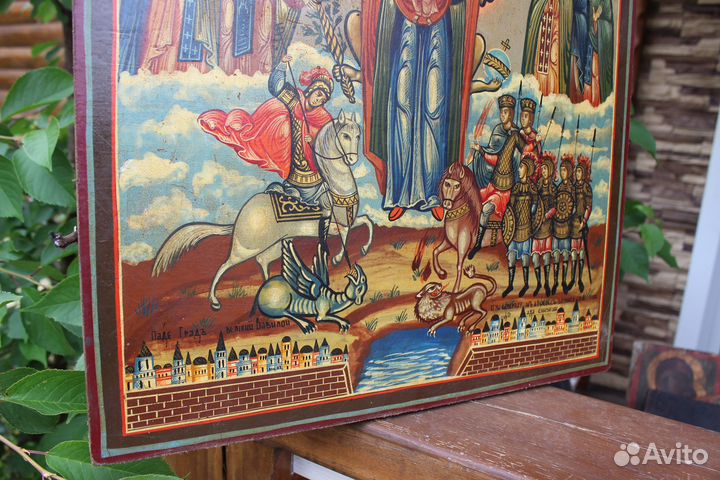 Азовская старая икона Божей матери живопись золото