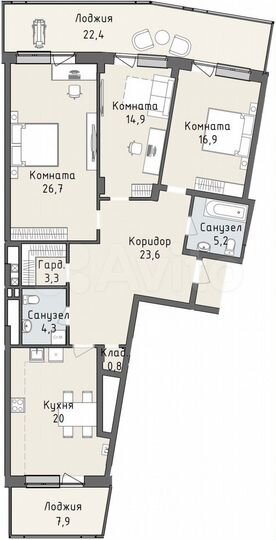 3-к. квартира, 130,8 м², 5/6 эт.
