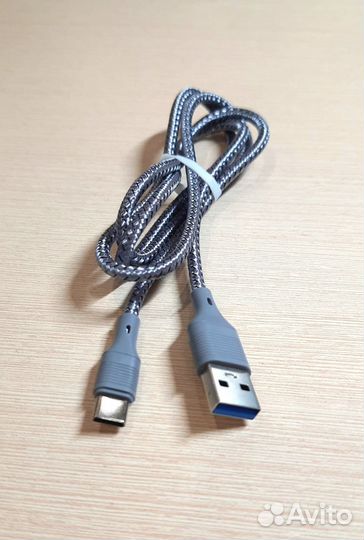 Кабель для зарядки телефона серый USB - Type-C 1 м