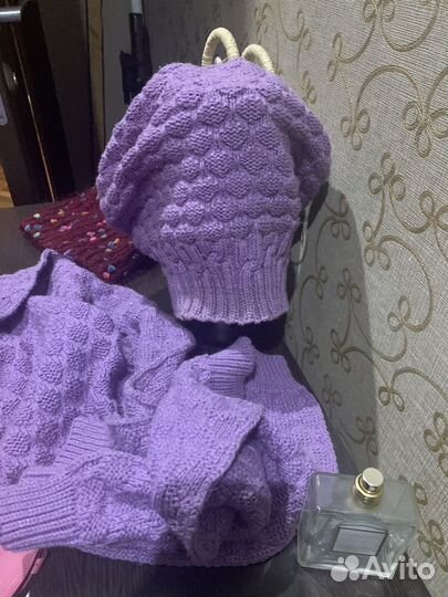 Комплект шапка и шарф перчатки кожаные