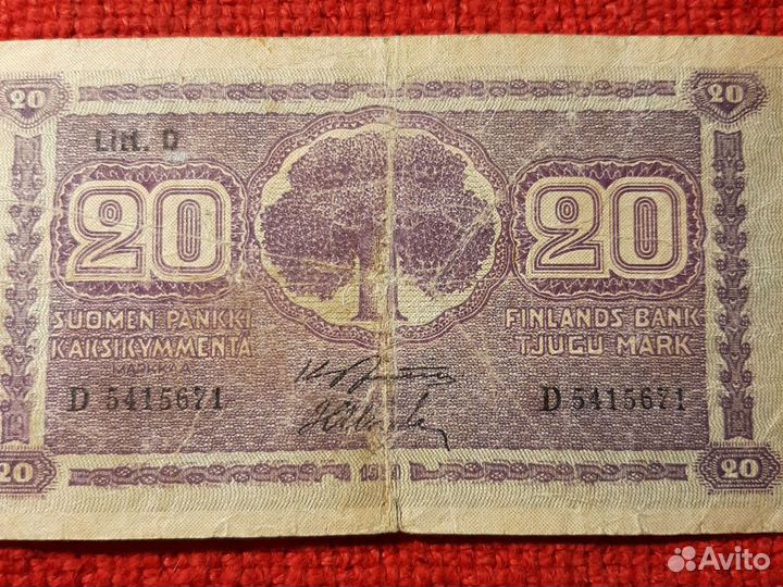 Банкнота / Финляндии 20 марок / 1939год/VF.LittD