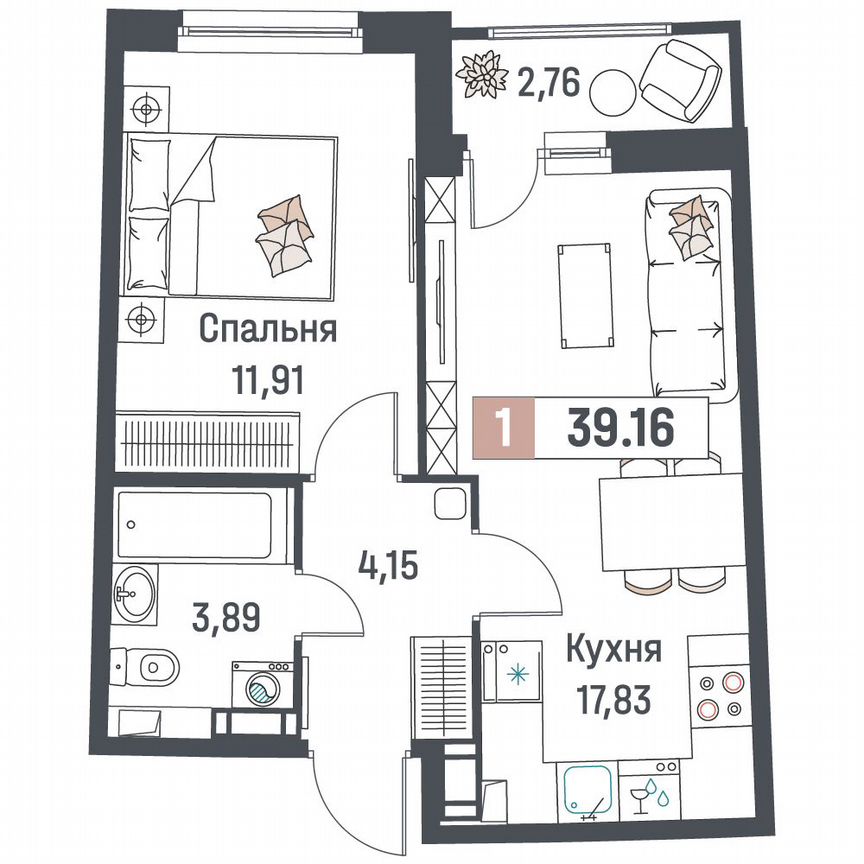 1-к. квартира, 39,2 м², 7/18 эт.