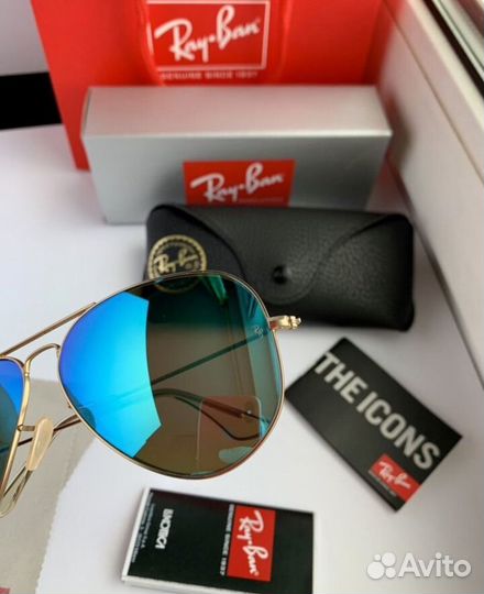 Очки ray ban aviator зеркальные синие