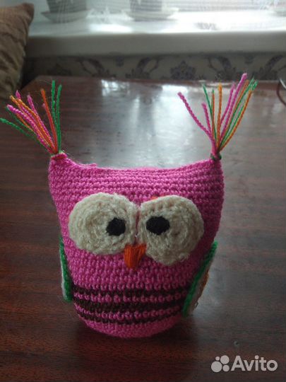 Вязаная новогодняя игрушка сова ручной работы