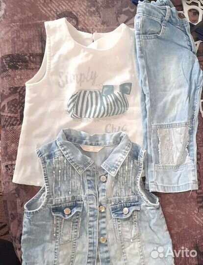 Джинсовый костюм летний для девочки 98-110