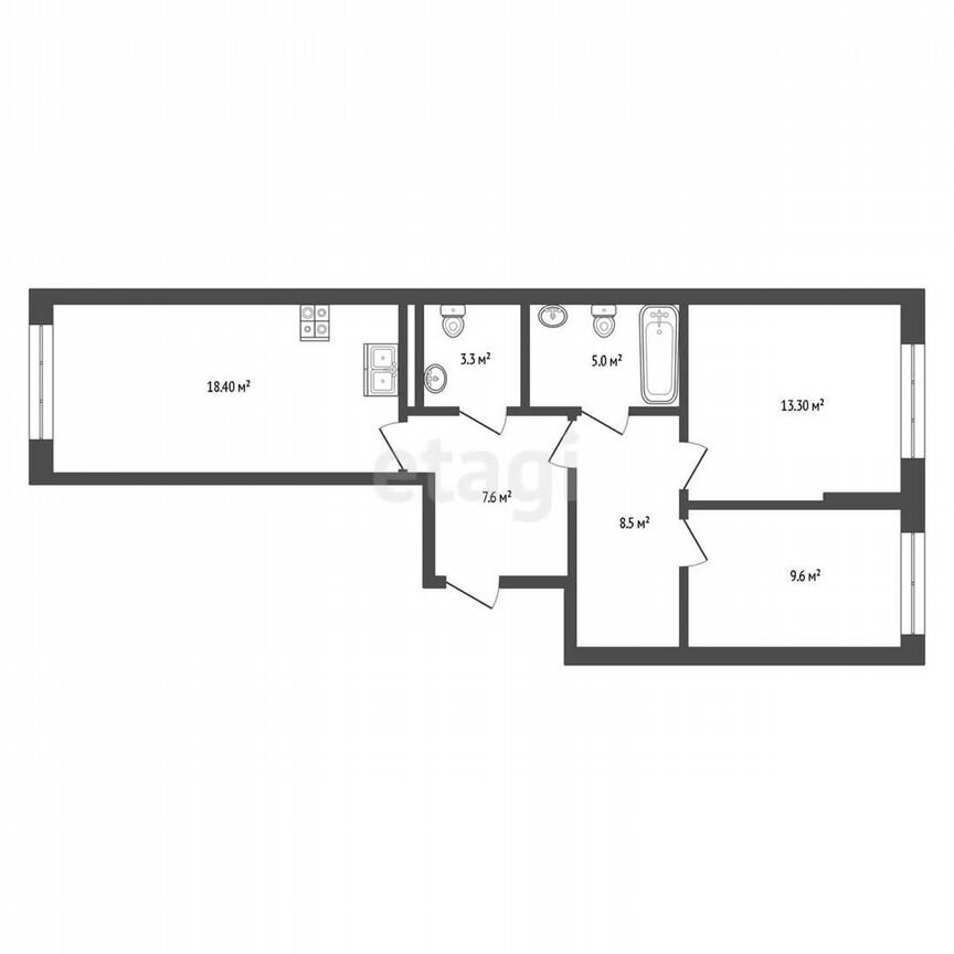 2-к. квартира, 66 м², 4/22 эт.