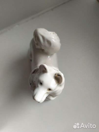 Фарфоровая статуэтка собака лайка Гжель