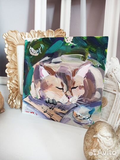 Картина кот масло холст живопись