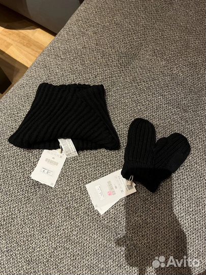 Черная шапка Zara 1-3 Y + снуд и варежки