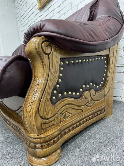 Кожаный диван Массив Дуб