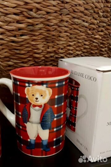 Кружка madame coco в клетка мишка оригинал