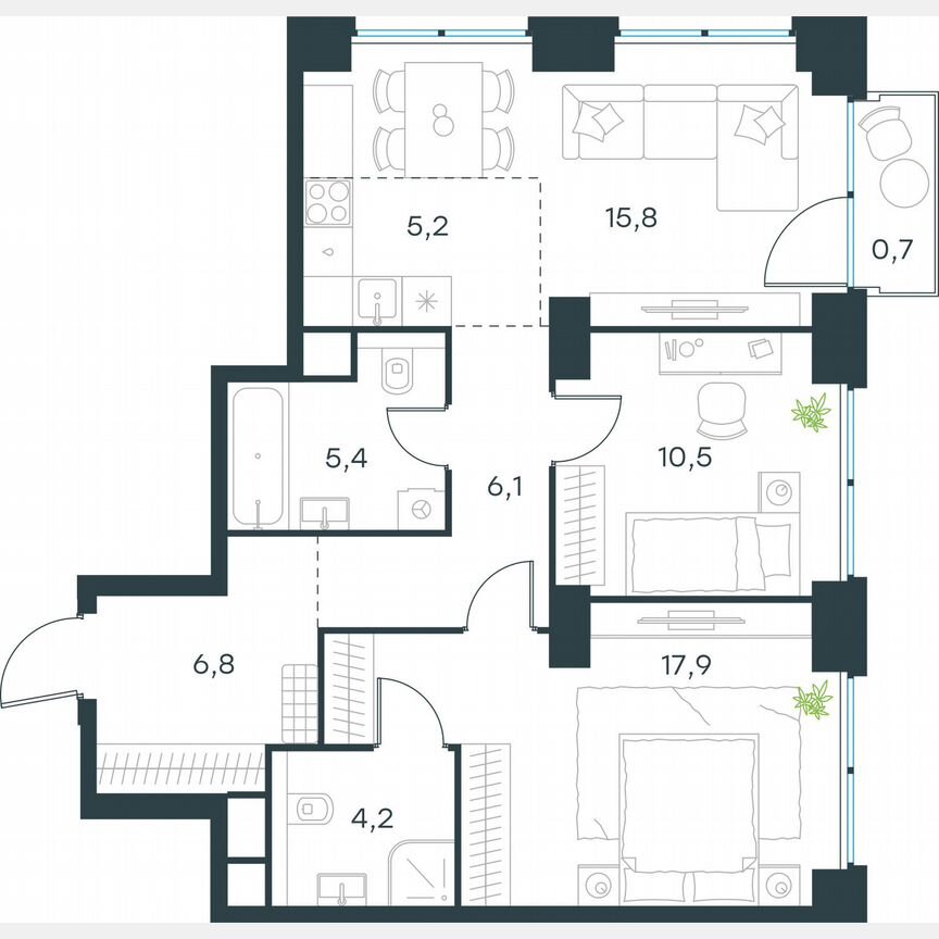 3-к. квартира, 72,6 м², 3/64 эт.