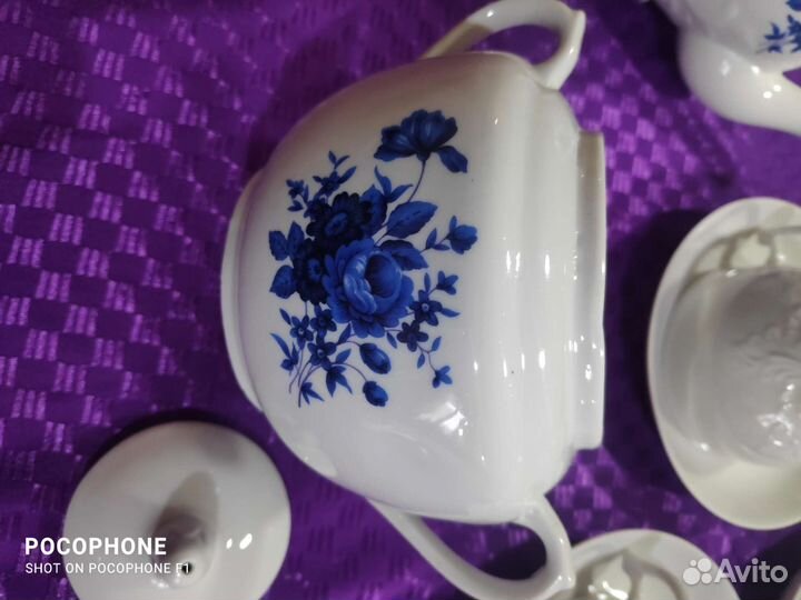 Чайный сервиз Вербилки Гранатовый. Голубой букет