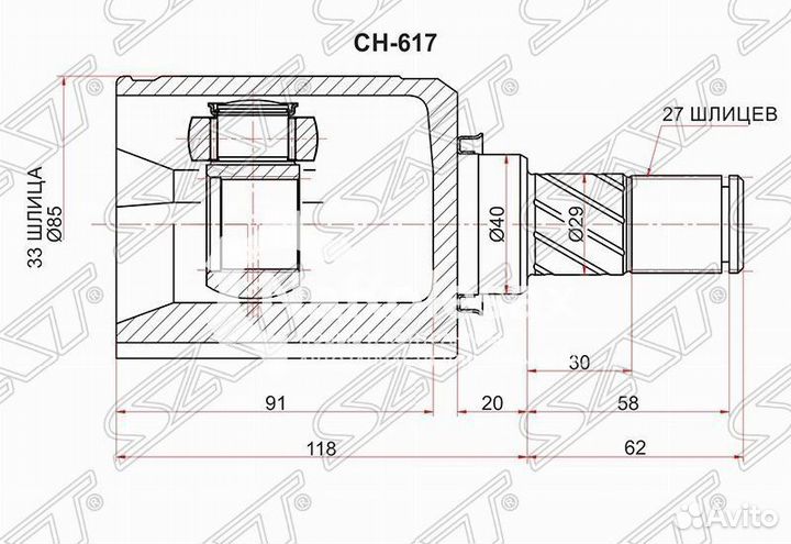 Шрус внутренний nissan qashqai J10 LH
