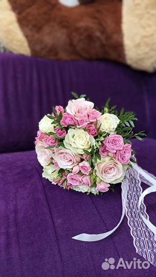 Свадебный букет невесты, бутоньерка, ободок