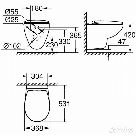 39351000 Bau Ceramic Подвесной безободковый унитаз