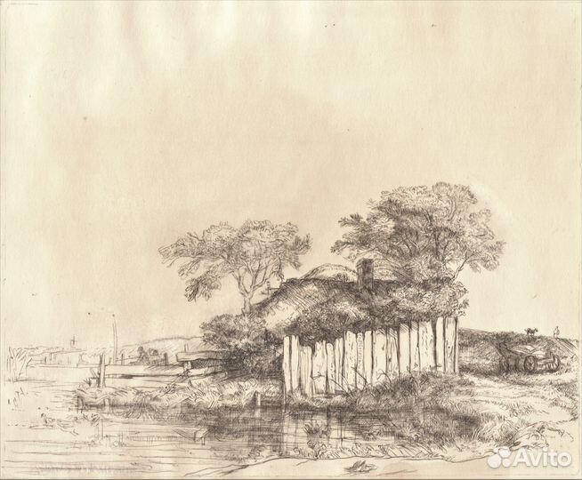 Подарок Пейзаж графика офорт Рембрандта рисунок