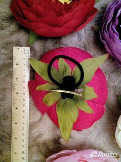 Резинка заколка брошка цветок Пион большой d14 см