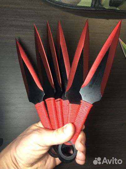 Японские кунаи. Метательные ножи, красные, 23 см