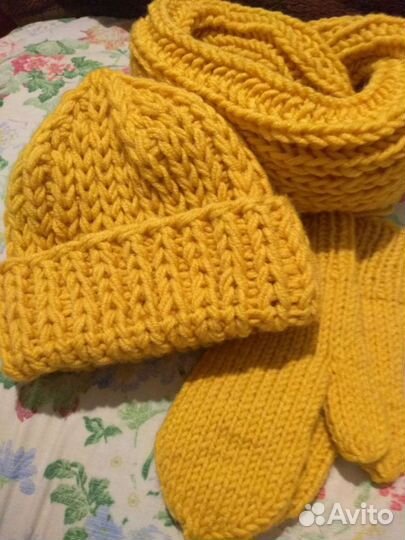 Комплект тройка шапка, снуд в 2 оборота и варежки