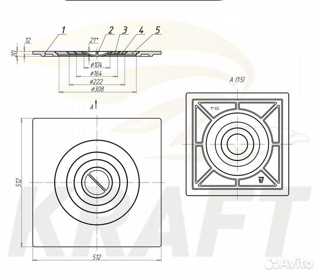 Плита чугунная одноконфорочная П 1-4 512*512 мм
